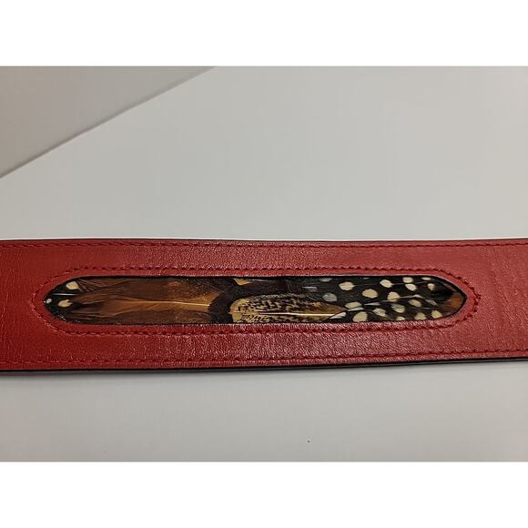 Roncelli Vintage Red Leather Feather Belt Small Boho Southwest Native Style Rare - Picture 16 of 16
